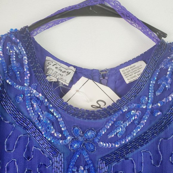Vintage 1990's Stenay 100% Silk Fully Beaded Dress Sz 6 - Picture 5 of 7